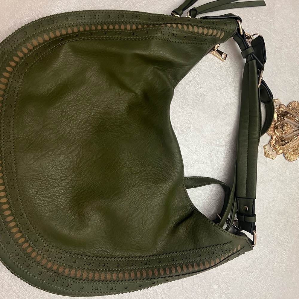 Olive Green Leather Hobo Bag